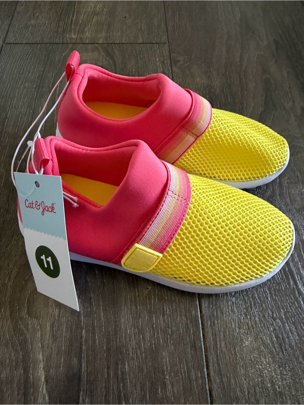 Cat & Jack Girls Neon Pink and Yellow Slip-On Mesh Water Shoes